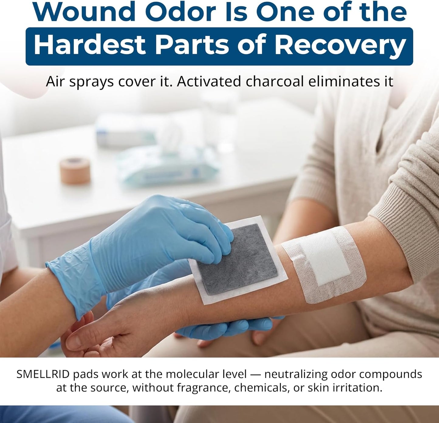 SMELLRID Activated Charcoal Odor Absorber Pads – 12 Unscented Adhesive (4"x4") Charcoal Pads for Body Odor, Flatulence & Personal Care Environments – 100% Coconut Shell Carbon