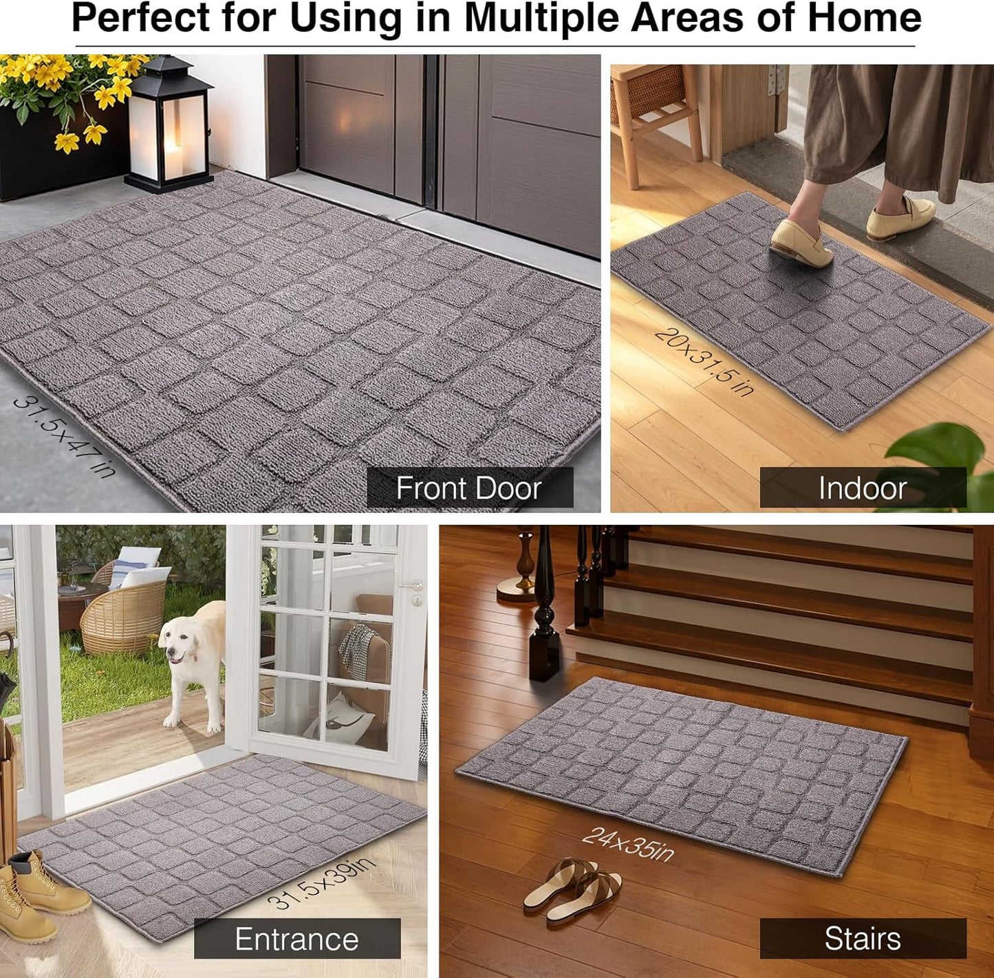 Front Door Mat Outside Entrance, Outdoor Indoor Door Mats for Entryway, Entrance, Entry, Patio, Waterproof Non Slip Doormat, Low-Profile, 20" × 31.5“, Black