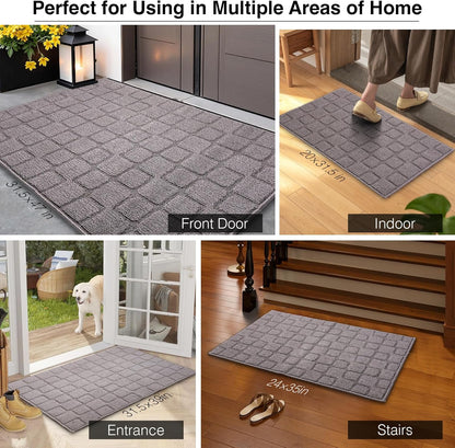 Front Door Mat Outside Entrance, Outdoor Indoor Door Mats for Entryway, Entrance, Entry, Patio, Waterproof Non Slip Doormat, Low-Profile, 20" × 31.5“, Black