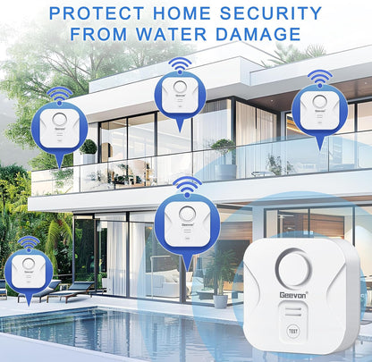 Geevon 2 Pack Water Leak Detectors for Home, 100dB Water Sensor Alarm Flood Leakage Detection Devices for Bathroom, Basements, Laundry Rooms, Kitchen, IP56 Waterproof(Battery＆Screwdriver Included)