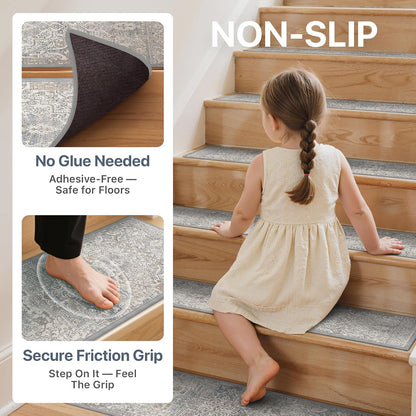 sarben Non Slip Stair Treads for Wooden Steps 15PCS - 8"x30" Indoor Safety Carpet, Edging Mats with TPE Adhesive Backing, Pet and Elderly Friendly Stair Rugs (Taupe) - Colors B