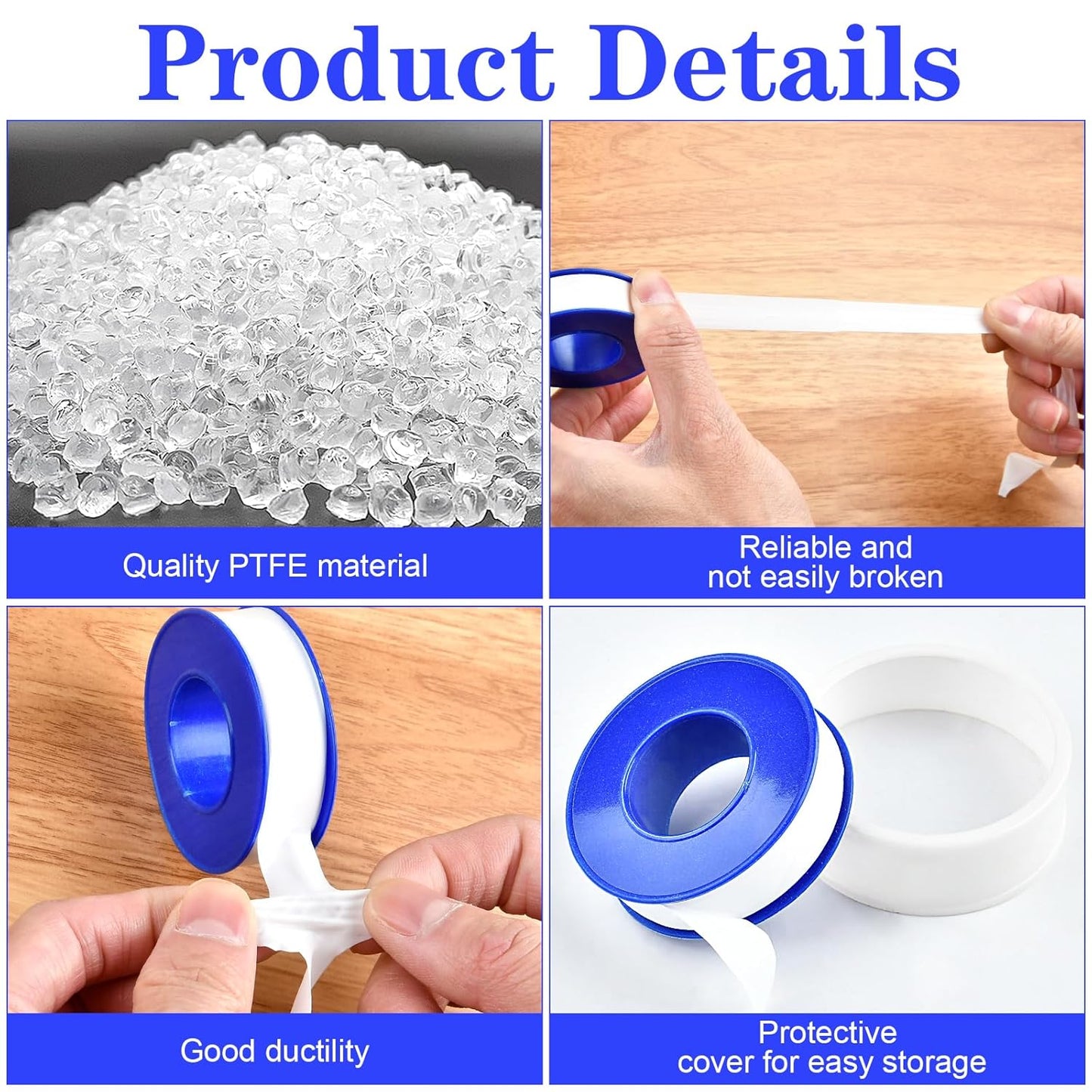 100 Rolls Teflon Tape,1/2 x 520 in Plumbers Tapes, PTFE Tape Waterproof Sealant Pipe Tape for Shower Head,Pipe Reparing,Thread Tape,White