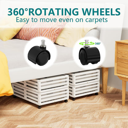 Under Bed Storage with Wheels-Large Bamboo Underbed storage Containers with Large Dust Bag Stackable Under the Bed Shoe Storage Bins for Clothes Books Bedding (2 Packs Nature, 23.62"L×16.54"W× 6.51"H)
