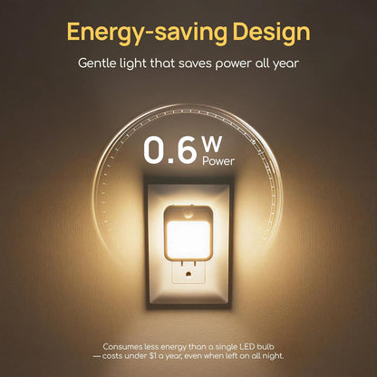Plug-in Night Light with Motion Sensor, Dusk-to-Dawn Light Sensor, Stepless Dimming LED Night Lights for Bedroom, Hallway, Bathroom, Kids Room, Energy Efficient, 4-Pack