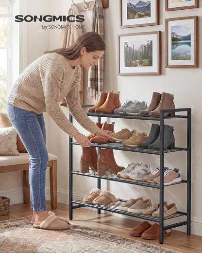 SONGMICS Metal Shoe Rack, Free Standing Shoe Organizer for Entryway Closet Garage Small Spaces, Heavy-Duty Slim Steel Storage Shelf, 8-Tier, Fits 16-24 Pairs, Bronze ULMR028A01