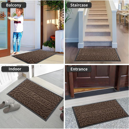 Yimobra Welcome Mat Outdoor 29.5x17, Waterproof Non-Slip Outdoor Mats for Front Door Outside Entrance, Low-Profile Entryway Mat Indoor for Garage Patio, Black