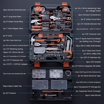 DUMOS 330-Piece Complete Homeowners Tool Box Set with Pull-Out Drawer | Durable Tool Kit, Versatile Home Repair Tool Kit for Auto & Household, DIY Projects