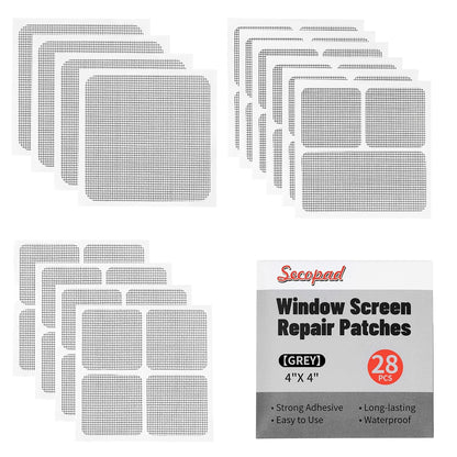 Secopad 14 Sheets Window Screen Patches Repair Kit, Black 3 Sizes Window Screen Repair Kit for Mesh Screen Door, Strong Adhesive Fiberglass Quick Screen Repair Tape