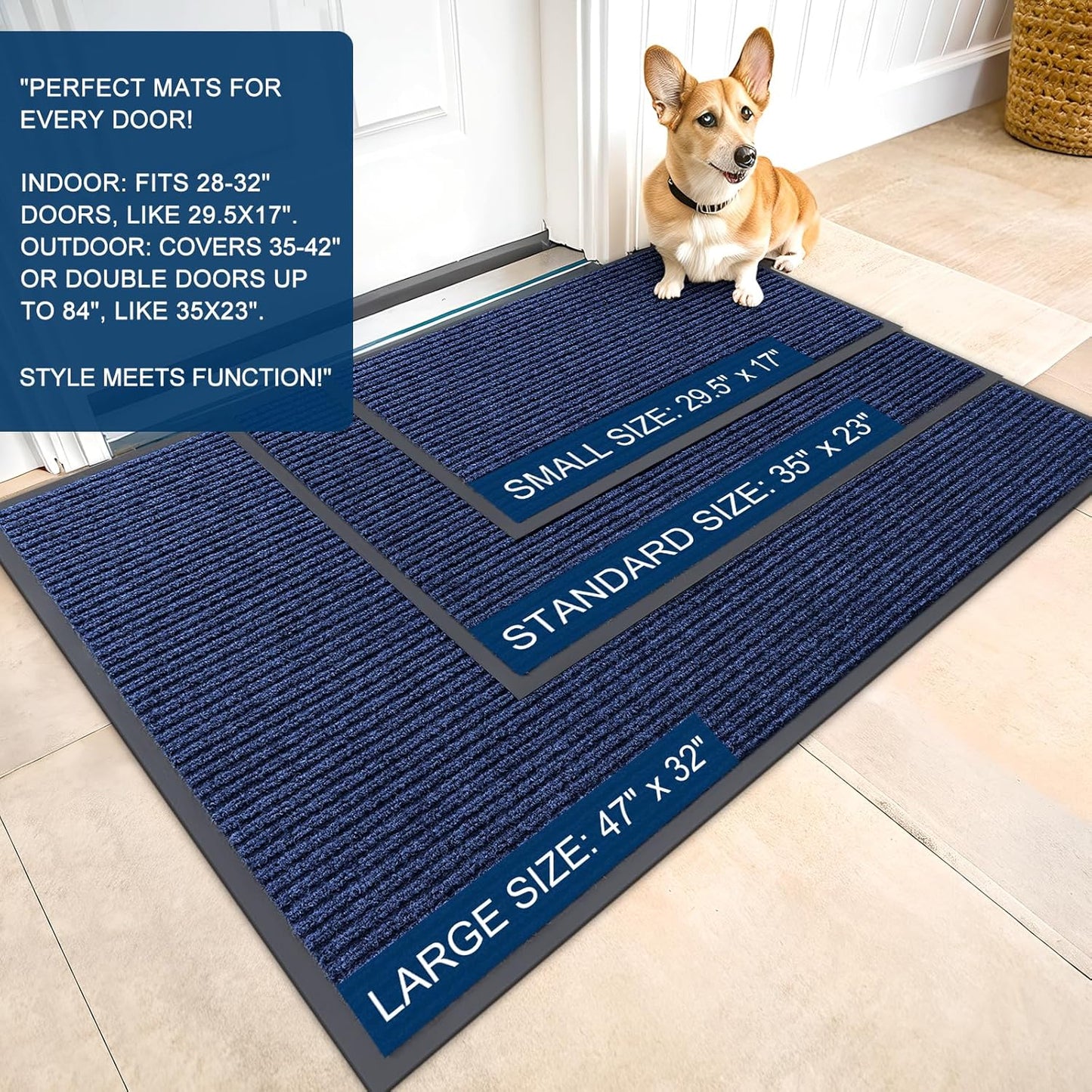 OLANLY Front Door Mat Indoor Outdoor Entrance, 2-Pack 29.5 x 17 Inch, Waterproof Heavy Duty Doormat, Fade Resistant, Low Profile, Easy Clean Patio Porch Welcome Floor Mats for Entry, Grey