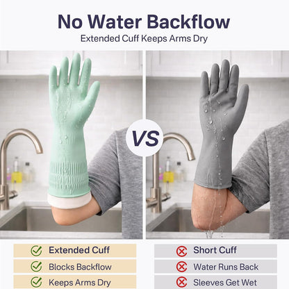 Rubber Dishwashing Gloves, Reusable Cleaning Dish Gloves for Kitchen, Long Cuff for Washing Dishes