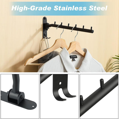 Alise Swing Clothes Hanger Rack,Black Garment Racks Wall Mounted(2P) | Clothes Bar-Hanger Hooks Heavy Duty Swivel Drying Rack Clothing Hanging System Closet Storage Organizer