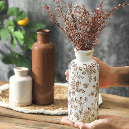 Ceramic Vase Set of 3, Neutral Flower Vases Home Decor, Pottery Rustic Farmhouse Decorative Vases Modern Decor for Table Mantel Entryway Bookshelf Living Room Kitchen Bedroom - Brown