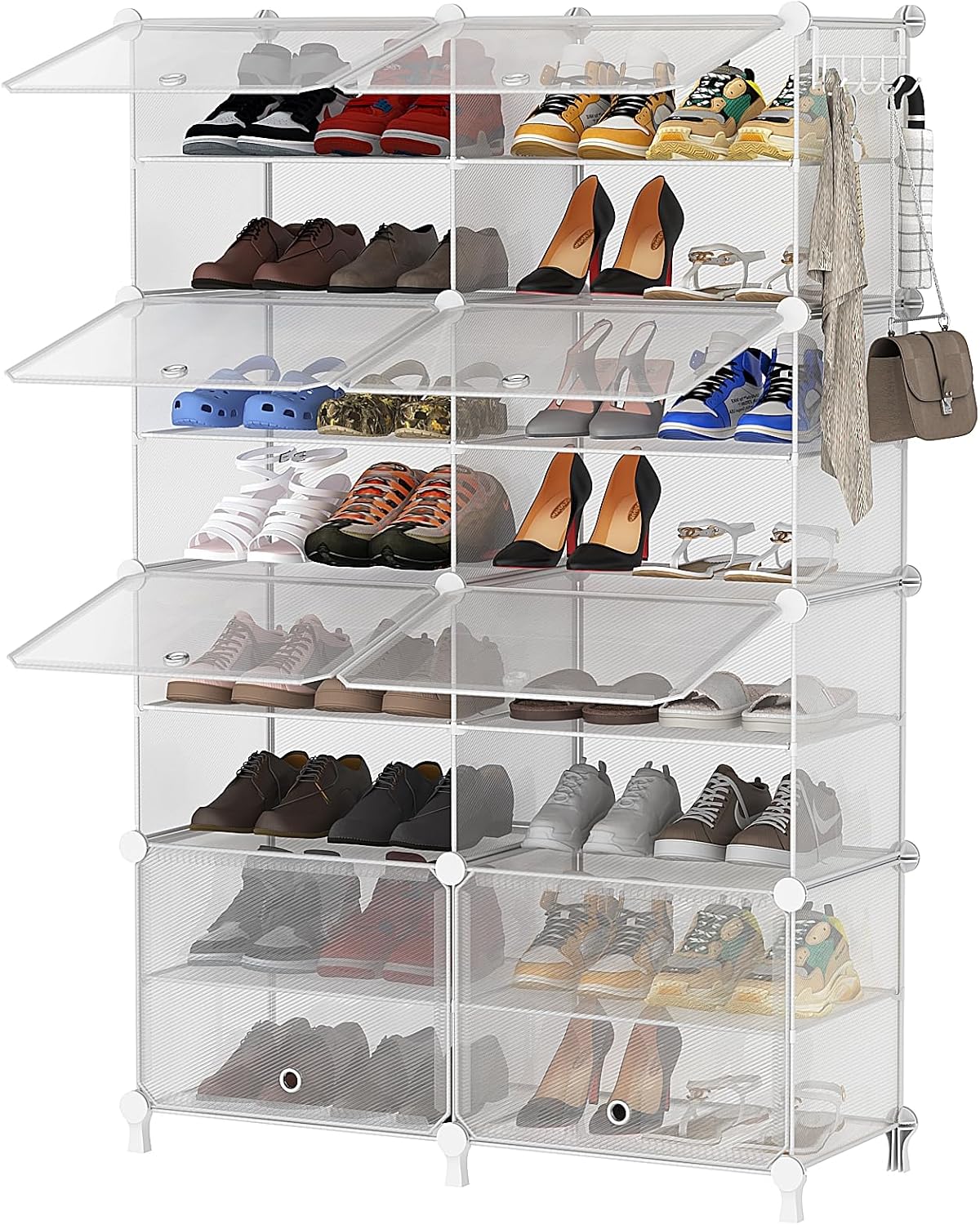 AWTATOS 8 Tiers Shoe Rack Organizer, 32 Pair Shoe Storage Cabinet, White | DIY Stackbale Plastic Shoe Organizer Shelves for Closet Entryway Hallway Bedroom