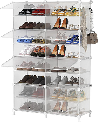 AWTATOS 8 Tiers Shoe Rack Organizer, 32 Pair Shoe Storage Cabinet, White | DIY Stackbale Plastic Shoe Organizer Shelves for Closet Entryway Hallway Bedroom
