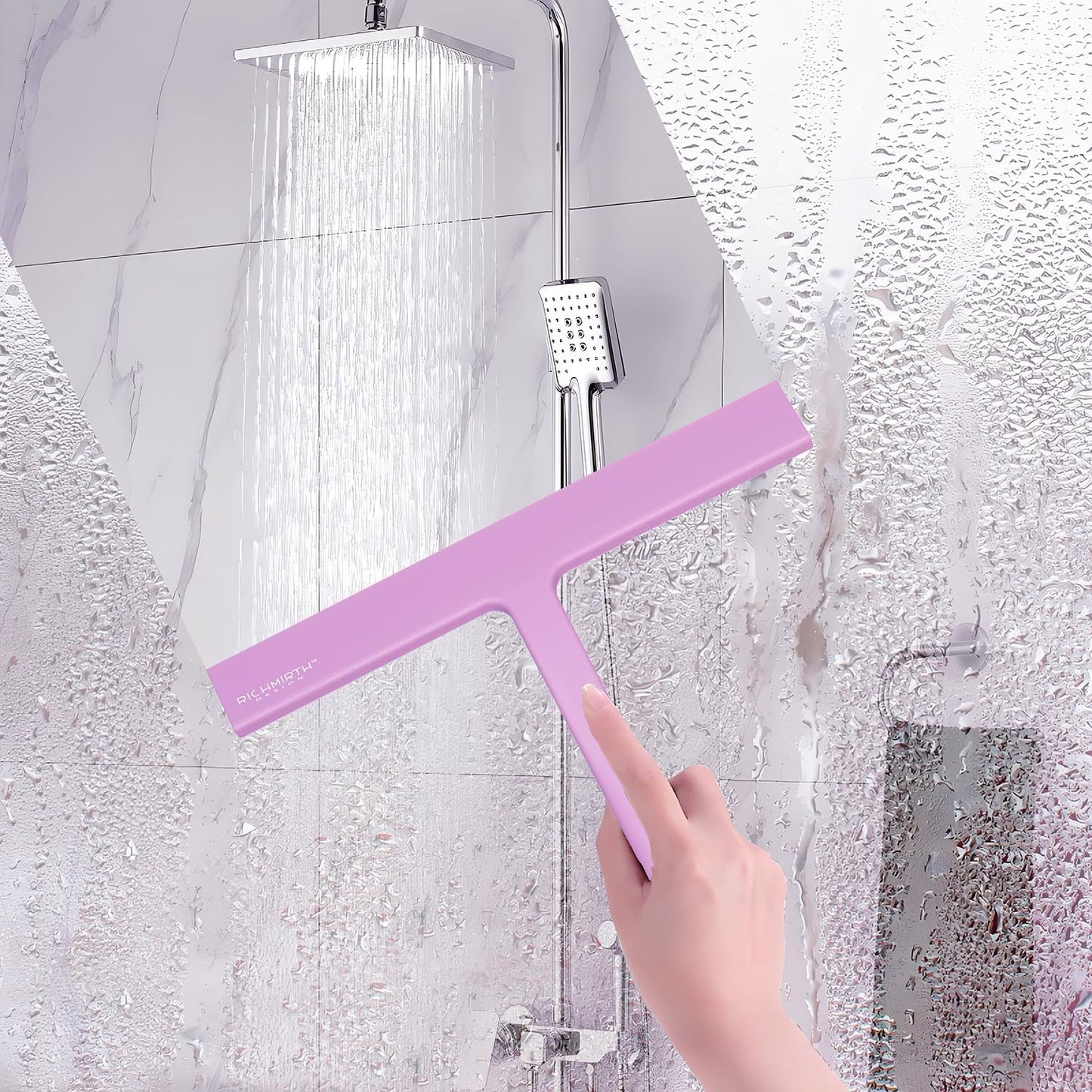 Shower Glass Cleaner Squeegee, 9 Inch Width Silicone Bathroom Squeegee for Shower, Glass, Car Window, Mirror - Green