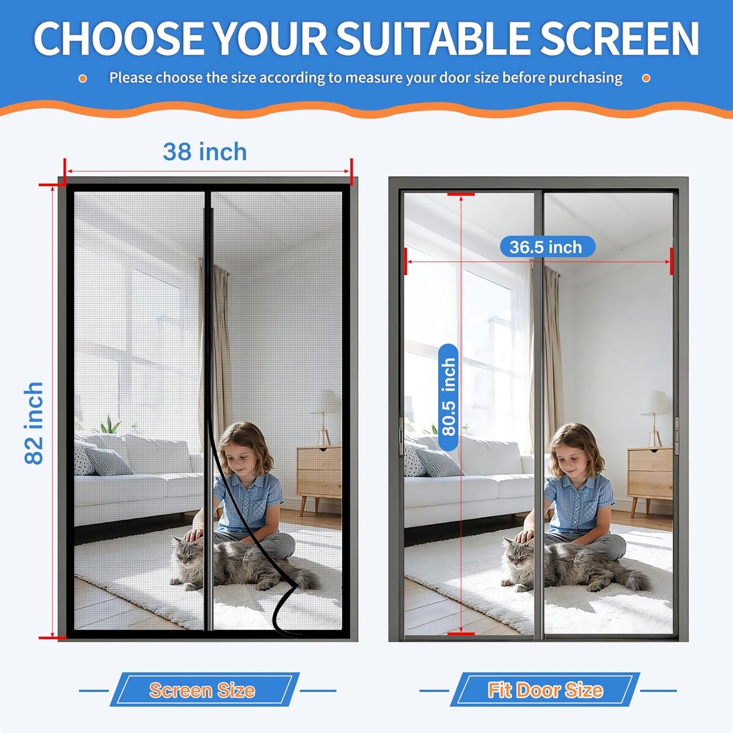 Upgraded PET Mesh Magnetic Screen Door Stronger Than Fiberglass and Polyester,Hands Free,Keep Bugs Out,Pet & Kid Friendly,Suitable for Sliding Doors,Patio and French Doors-72" X 80"