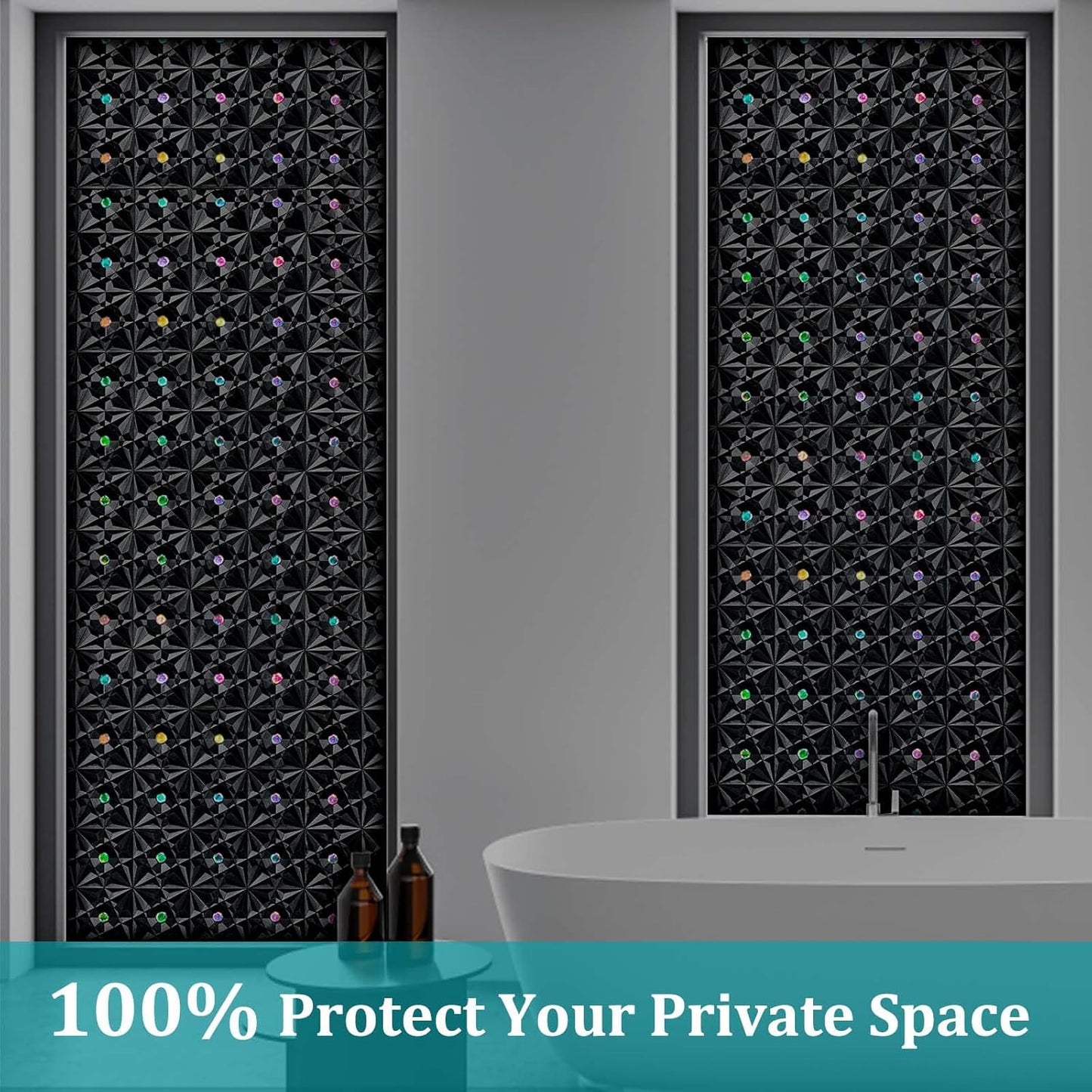 Windimiley 3D Diamond Frosted Window Privacy Film, Static Cling No-Glue Removable Vinyl, UV Blocking Heat Control for Bathroom Bedroom Door, 17.5 x 78.7 inch