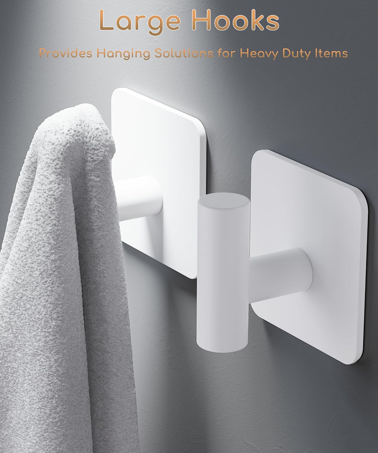 Aikzik 4 Pack Large Heavy Duty Wall Hooks - 26lb Max, Stainless Steel Adhesive Towel Hook, Shower Hooks for Hanging Towel, Coat, Robe, Wall Hook for Use in Bathroom, Kitchen and Door, Matte Black