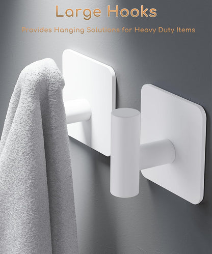 Aikzik 4 Pack Large Heavy Duty Wall Hooks - 26lb Max, Stainless Steel Adhesive Towel Hook, Shower Hooks for Hanging Towel, Coat, Robe, Wall Hook for Use in Bathroom, Kitchen and Door, Matte Black
