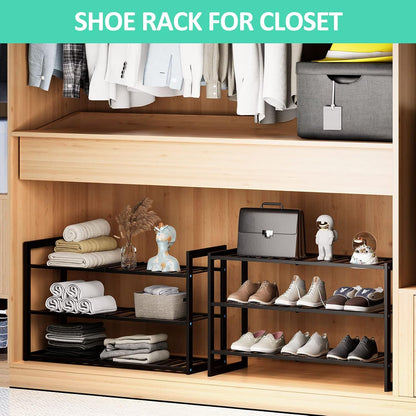 Jripae 5 Tier 32.5*10.5*30.3in Bamboo Shoe Rack for Closet Entryway Bedroom | Stackable Shoe Shelf Holder for Men/Women Hallway/Garage, Bookshelf, Flower Rack, Home Space Saving