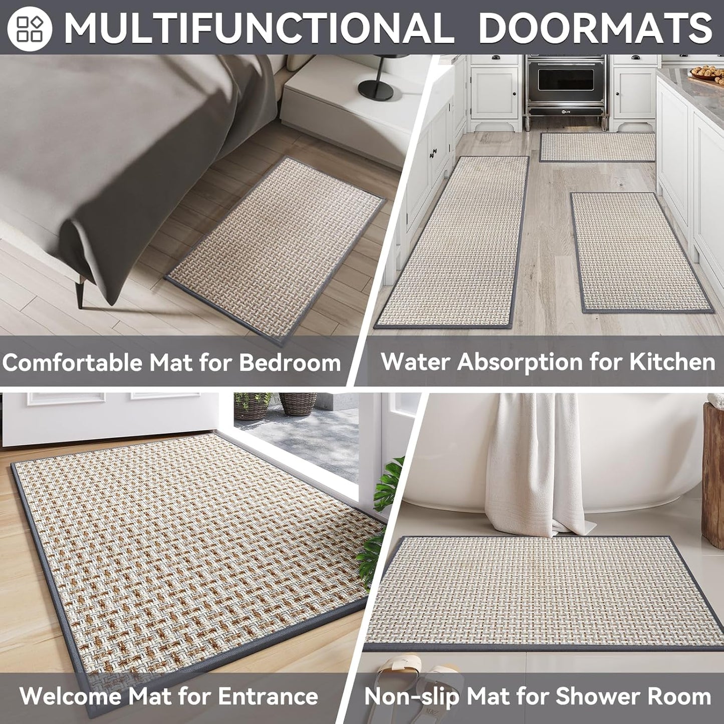 Door Mat 17"x30",Door Mat Indoor Entrance Dirt Resistant and Absorbent Non-Slip Rubber Backing Front Door Mats Washable Low-Profile Indoor Mats for Entryway, Inside Entrance Easy Clean Gray