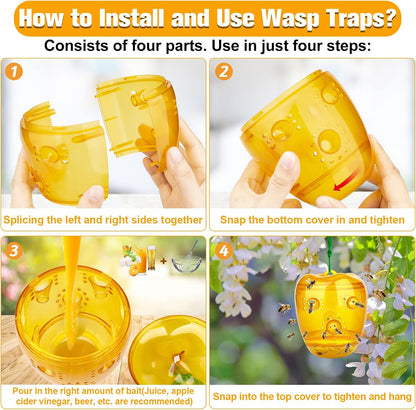 Wasp Trap, Yellow Jacket Trap Outdoor Hanging, Reusable Hornet and Wasp Catcher Traps for Outside, 2 Pack - Orange