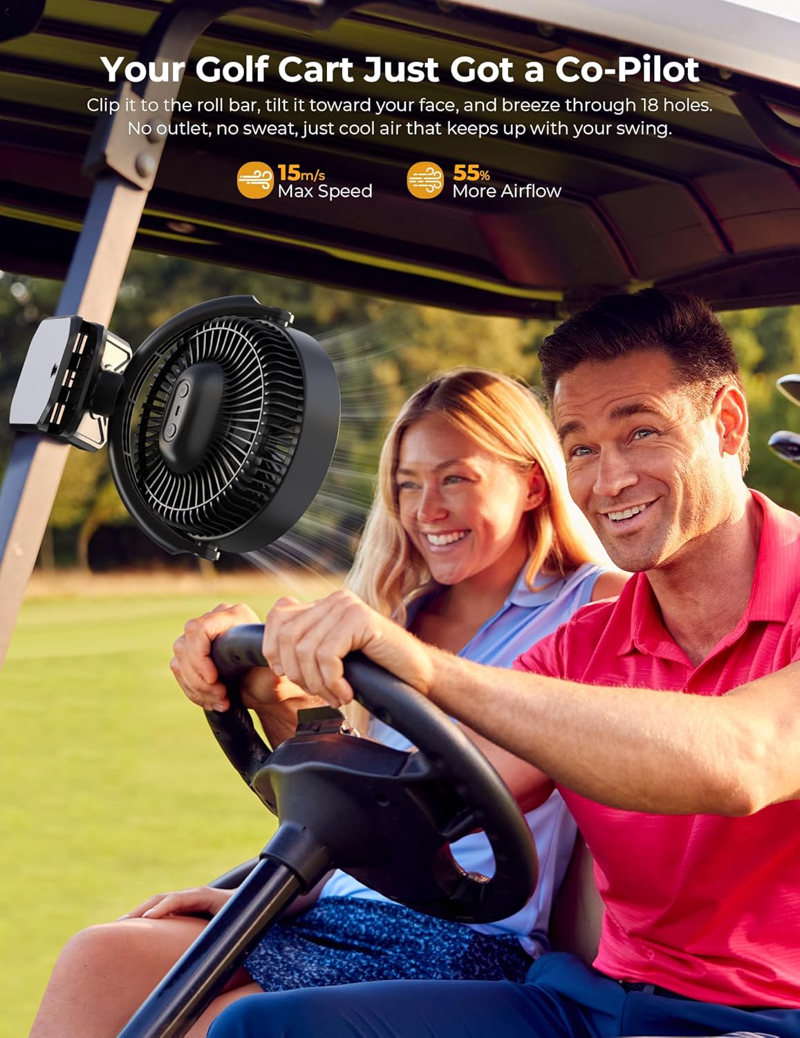 10000mAh Portable Clip on Fan Rechargeable, 8 Inch Battery Powered Desk Fan, LED Lantern, 360° Rotate & 3 Speeds Strong Airflow for Camping Tent Office Outdoor Travel Golf Cart，Black