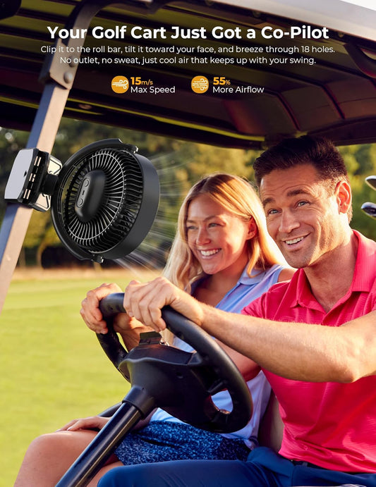 10000mAh Portable Clip on Fan Rechargeable, 8 Inch Battery Powered Desk Fan, LED Lantern, 360° Rotate & 3 Speeds Strong Airflow for Camping Tent Office Outdoor Travel Golf Cart，Black