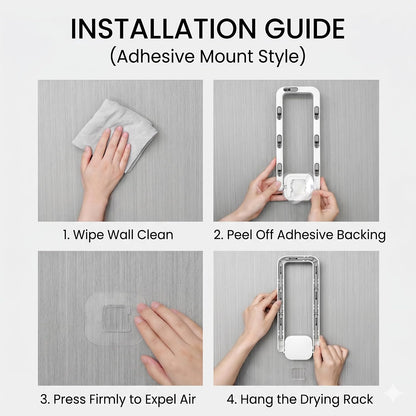 Foldable Wall Mounted Drying Rack with 7 Hidden Clips, Punch-Free Adhesive Sock & Underwear Hanger, Collapsible Space-Saving Laundry Rack for Bathroom, Balcony & Washstand, Holds 11 lbs (White-1 Pcs)
