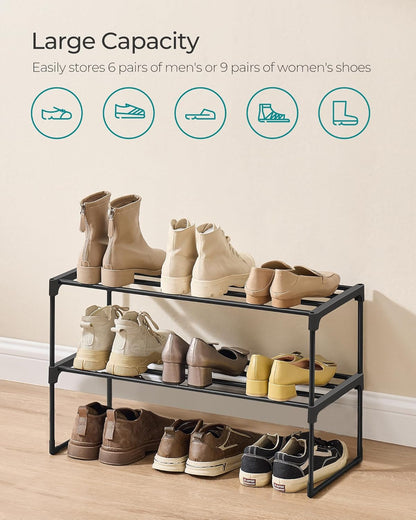 SONGMICS Shoe Rack, 6-Tier Shoe Organizer, Metal Storage Shelf, Upright or Upside Down, for 24-30 Pairs, Stackable, for Entryway, 11.8 x 36.2 x 42.7 Inches, Black ULSA306BH01