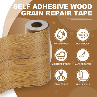 PATIKIL Self Adhesive Wood Grain Repair Tape 33'x 3", Multi-Use Realistic Wood Grain Repair Patch for Furniture Floor Door Table Chair Windows Handicraft DIY, Yellow Teak