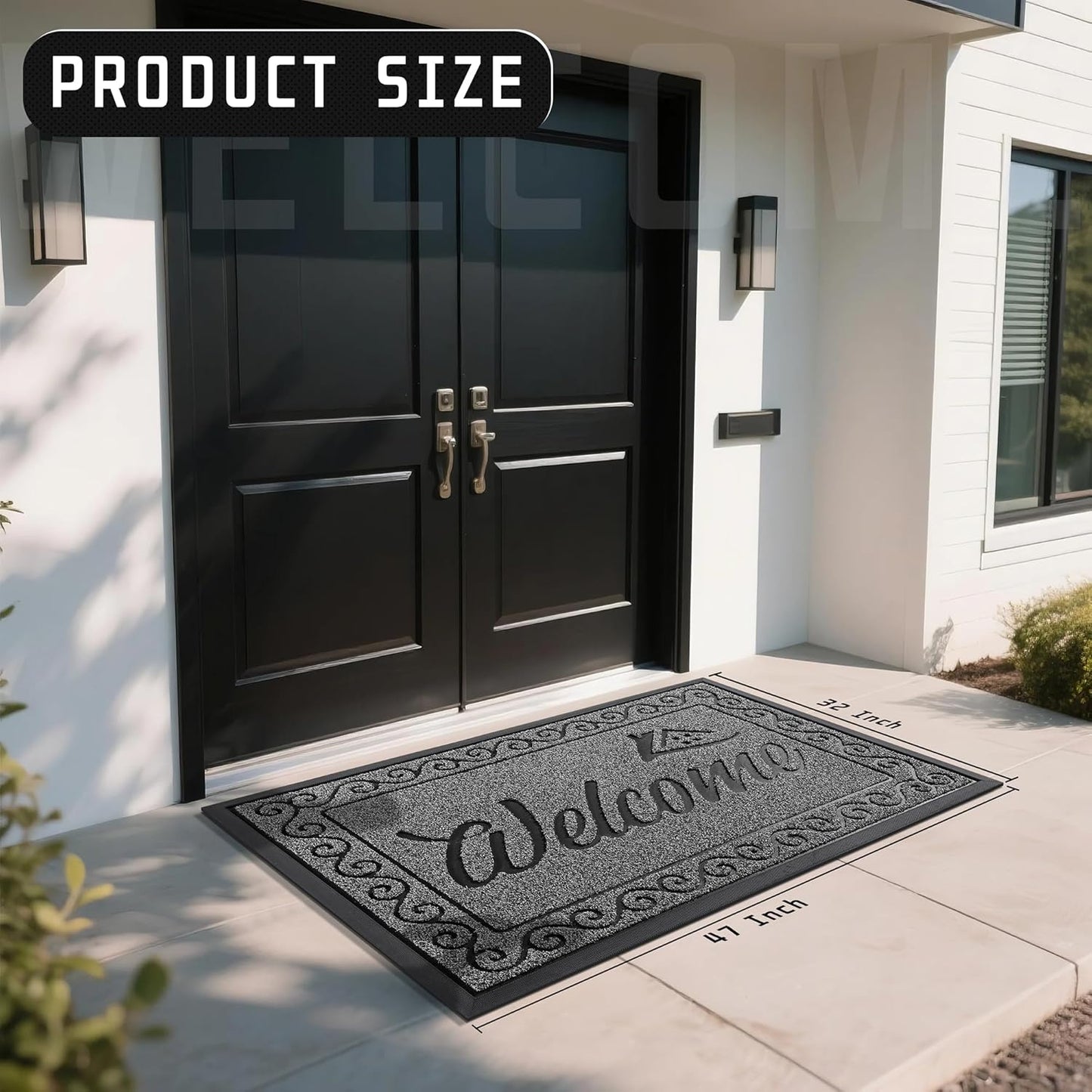 Yimobra Welcome Mat, Heavy Duty Sturdy Door Mats for Home Entrance Outdoor Indoor, Front Doormat for Outside Patio Floor Entry Porch Garage Office, Waterproof, Low Profile, 29.5x17, Black Grey