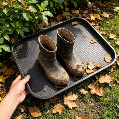 Boot Tray Shoe Mat for Entryway - Waterproof Drip Tray, Rectangular Plastic Plant Saucer for Indoor Outdoor Cowboy Wet Boots Storage Organizer