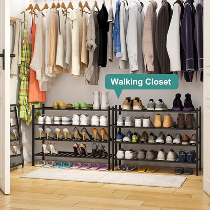 viewcare 3-Tier Black Bamboo Shoe Rack for Entryway, Stackable | Foldable | Natural, Shoe Shelf Storage Organizer for Hallway Closet, Free Standing Shoe Racks for Indoor Outdoor