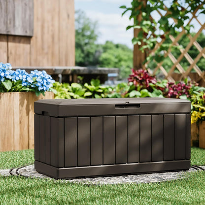Greesum 110 Gallon Outdoor Storage Box with Lockable Lid, All-Weather for Patio Furniture, Pool Supplies & Garden Tools, Waterproof, UV-Resistant Large Deck Box, Dark Black