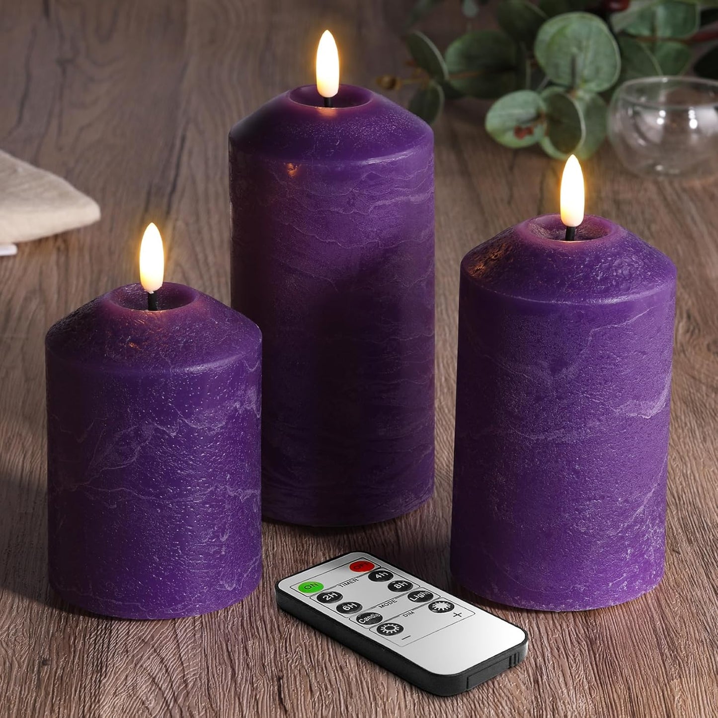 Eywamage White Flameless Pillar Candles with Remote, Flickering LED Candles Battery Powered Real Wax Set of 3