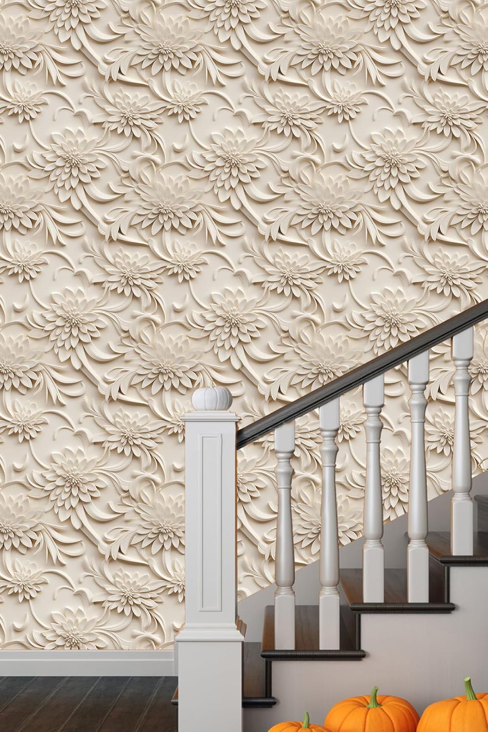 Floral Peel and Stick Wallpaper 3D Effect Interior Wall Décor Contact Paper Self Adhesive Removable Renter Friendly for Bedroom Living Cabinet Room 17.7in x 9.8ft (Not Textured Wallpaper