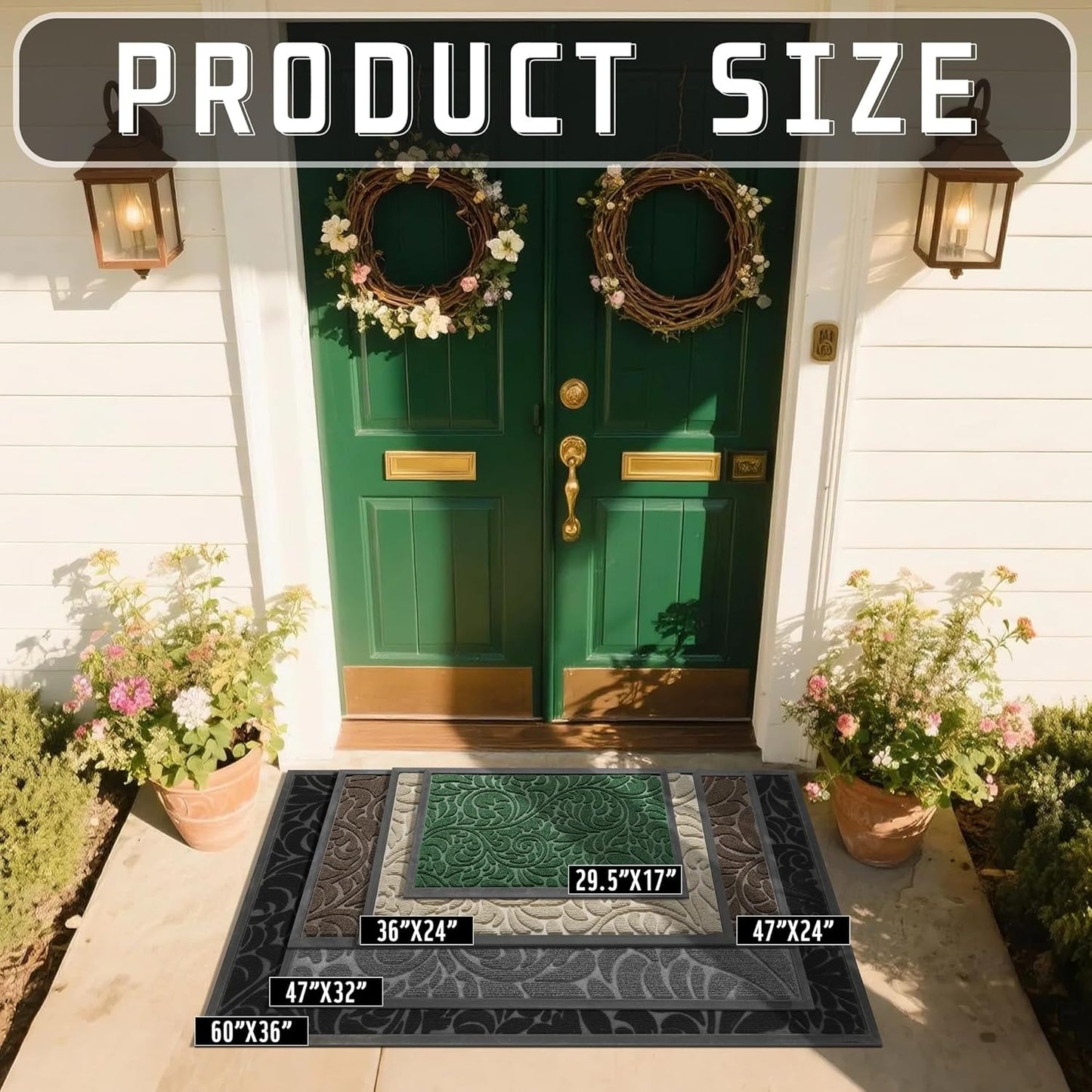 Yimobra Front Door Mat Outside Entrance, Waterproof Sturdy Retro Outdoor Mat, Heavy Duty Non-Slip Doormat for Garage Patio Entryway Indoor, Easy Clean, 29.5x17, Grey