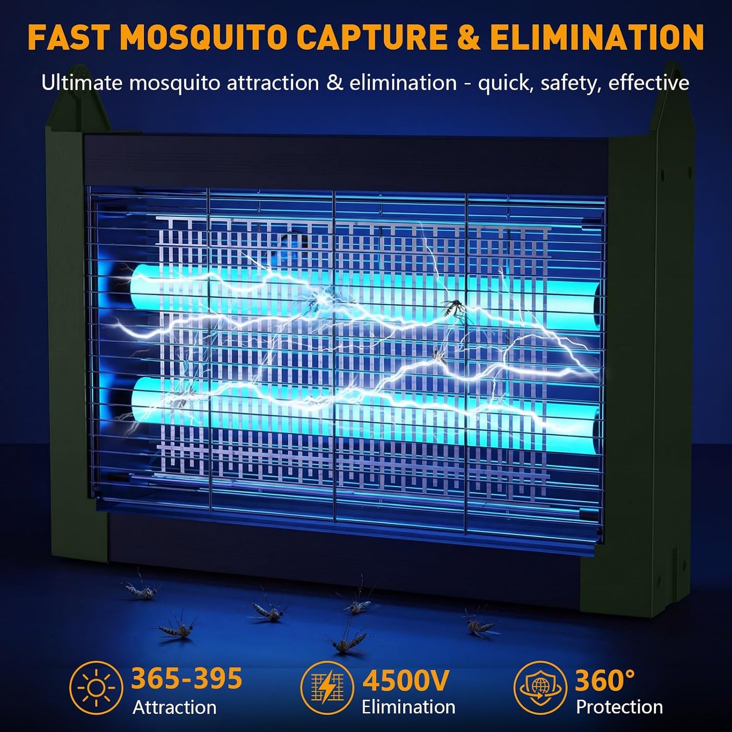 Solar Bug Zapper Outdoor, 4500V Solar Mosquito Zapper with Dual Solar Panels, 1/2 Acre Coverage Cordless Rechargeable Electric Fly Zapper, IPX5 Waterproof Mosquito Traps for Backyard, Patio, Camping