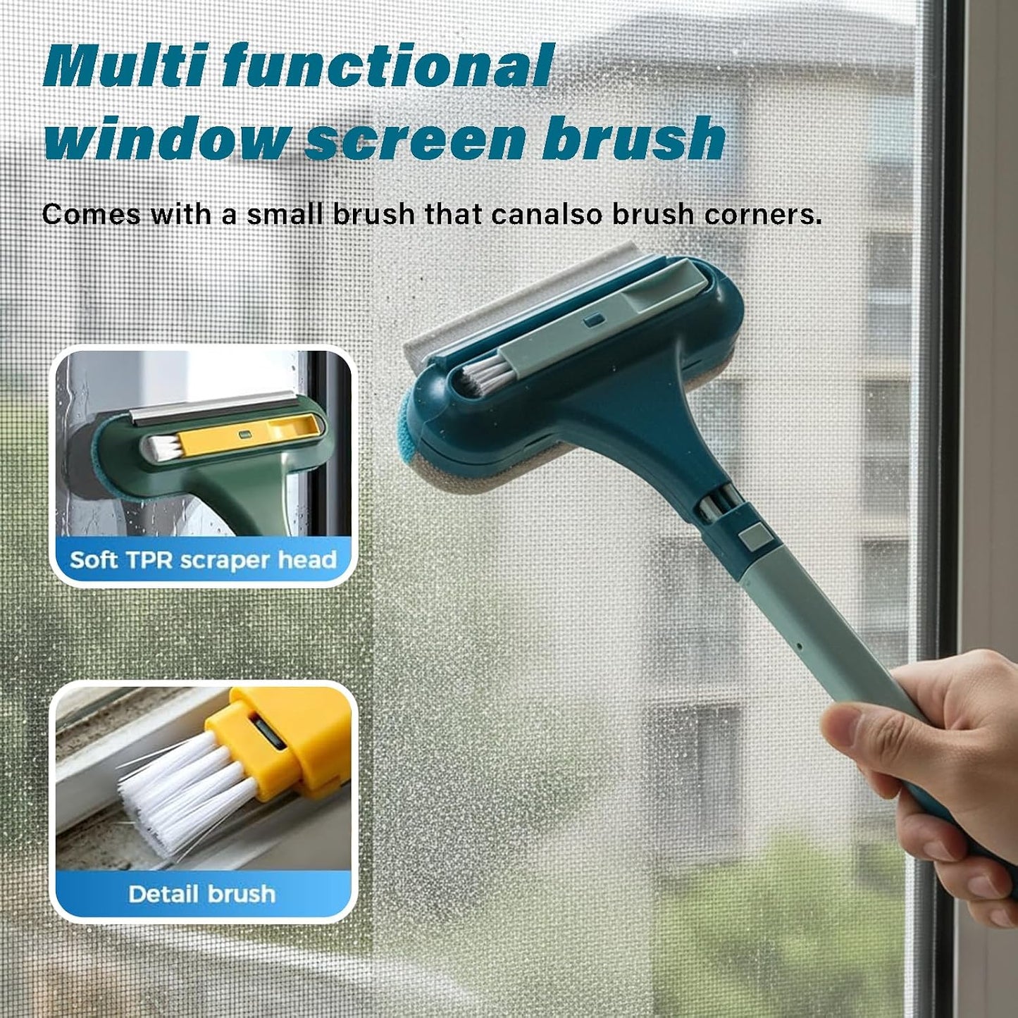 Window Screen Cleaning Brush, 2026 New 2 in 1 Window Screen Cleaner Tool with Squeegee, Mesh Screen Cleaner, Multi-Purpose Cleaning Brush for Patio, Door, Porch Screens (Yellow)