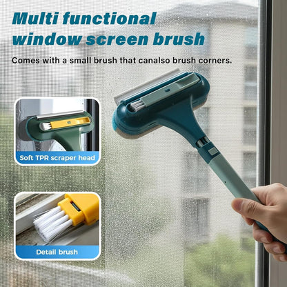 Window Screen Cleaning Brush, 2026 New 2 in 1 Window Screen Cleaner Tool with Squeegee, Mesh Screen Cleaner, Multi-Purpose Cleaning Brush for Patio, Door, Porch Screens (Yellow)