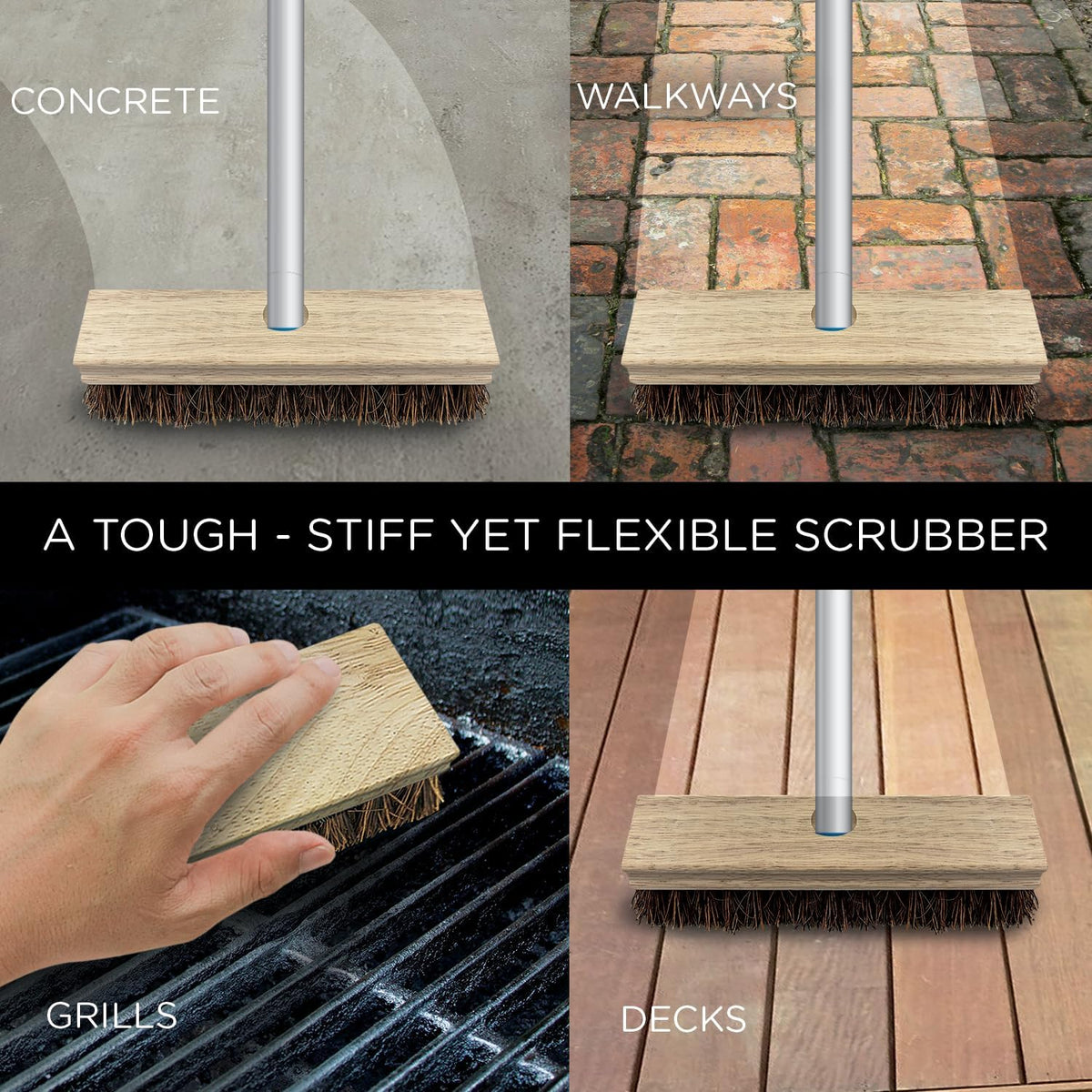 LOLA Deck Scrub Brush Outdoor Broom, Durable Bristles Remove Dirt, Grime, Grout, Leaves, Snow on Patios, Decks, Wet or Dry