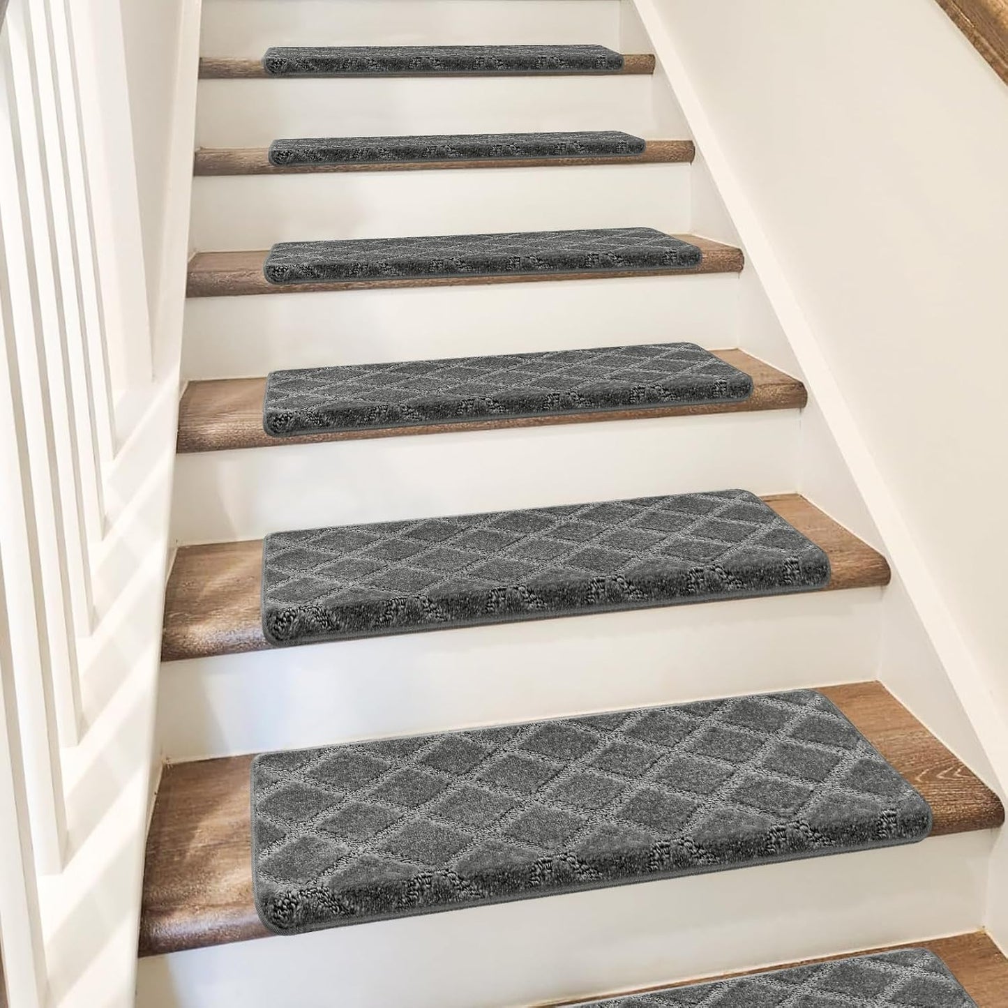 PURE ERA Carpet Stair Treads Tape Free Non Slip Indoor Stair Carpet Stair Protectors Pet-Friendly Non-Slip Skid Resistant Washable Reusable 8" x 30"(2 Pieces,Black)