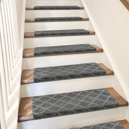 PURE ERA Carpet Stair Treads Tape Free Non Slip Indoor Stair Carpet Stair Protectors Pet-Friendly Non-Slip Skid Resistant Washable Reusable 8" x 30"(2 Pieces,Black)
