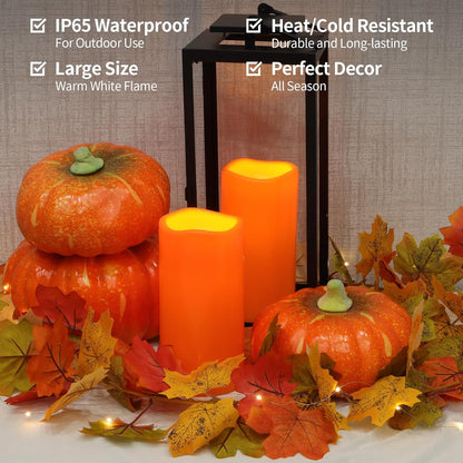 NURADA Large Waterproof Flameless Candles 6" 8" 10" x 4" - Outdoor Indoor LED Pillar Flickering Candle Battery Operated with Timer Remote for Patio Porch Lanterns - Ivory White Set of 3