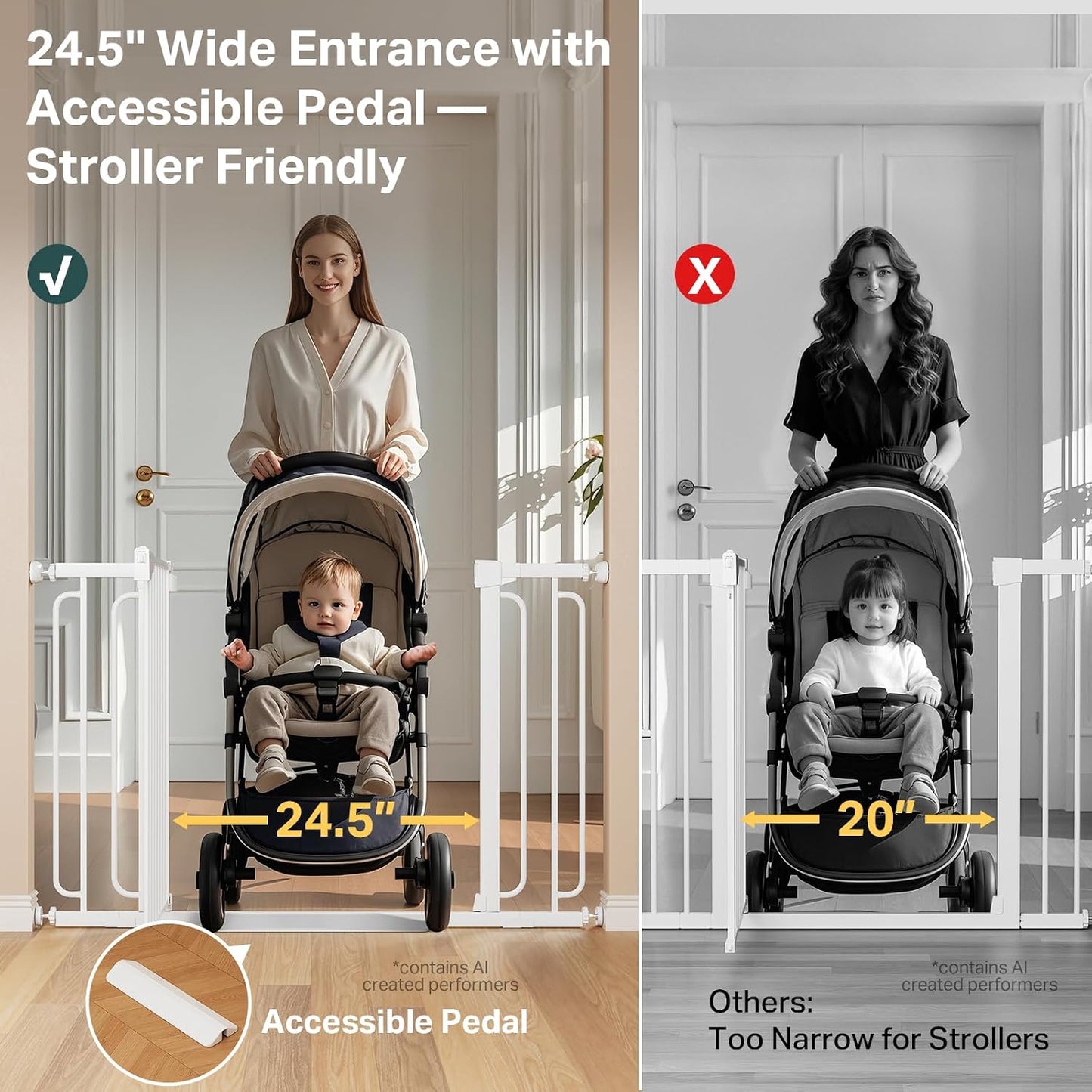Cumbor 29.7-48" Baby Gate for Stairs, Mom's Choice Awards Winner-Dog Gate for Doorways, Auto Close Safety Pet Gate for Dogs Indoor, Easy Install Pressure Mounted Child Gate with Walk Thru Door, Brown