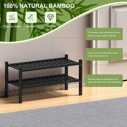 ROMGUAR CRAFT 3 Tier Bamboo Shoe Rack for Closet Free Standing Wood Shoe Shelf Storage Organizer for Entryway Small Space Stackable 27"x11"x20" (Natural)