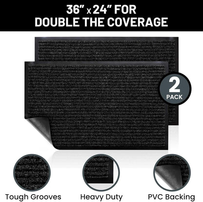 Sierra Concepts Front Door Mat Welcome Floor Mats - Entryway Indoor Outdoor Entrance Doormat, Patio, Porch, Muddy Shoe, Inside Outside Low Profile, 30x17 inches, 2-Pack Gray