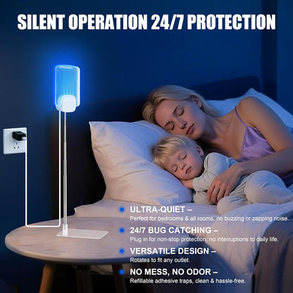 Insect Trap for Indoor Control of Fruit Flies and Gnats, Uses Gentle Purple Light, Pollution-Free and Chemical-Free, Includes 1 Plug-in Device and 4 Sticky Traps, with an Extendable Pole and Base