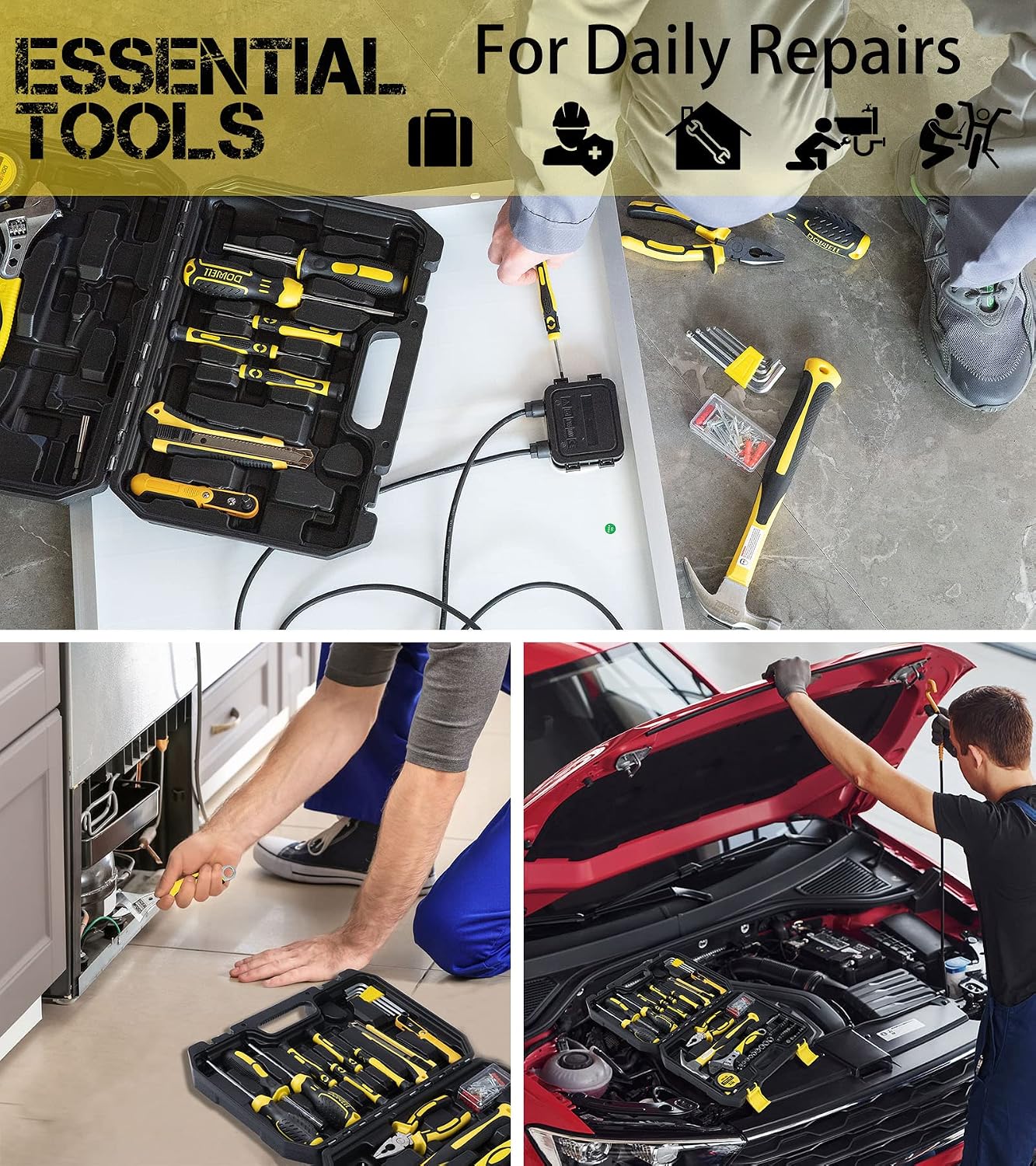 DOWELL 10 Piece Small Tool Kit,Mini Portable Tool Set,Home Repair Hand Tool Kit with Plastic Tool box Storage Case